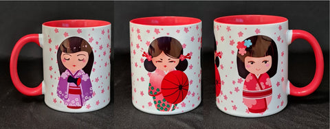 Mug, Kokeshi,Red